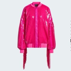 IVY PARK Pink Bomber Jacket with Fringe and Glossy Finish